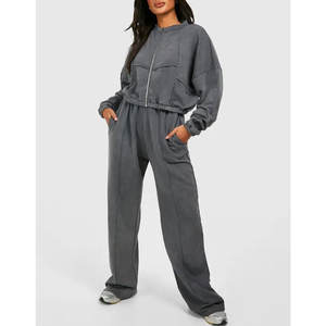 Conjunto Deportivo de Dos Piezas para Mujer, Chaqueta con Cierre y Pantalones Jogger de Color Sólido, Manga Larga - Product Image 1