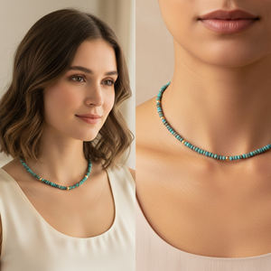 Cuentas de Turquesa Kingman en Forma de Rondelle Facetada, Plata de Ley Chapada en Oro, Ajustables, Hechas a Mano, Regalo Clásico de Boda - Product Image 6