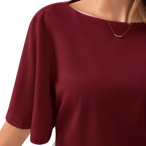 Blusa informal holgada de manga media para mujer, camisa de punto suave con cuello redondo de color liso, blusa de moda para el día a día, para primavera y verano - Product Image 4