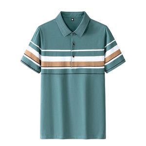 Polo a rayas con diseño impreso bordado y logotipo personalizado OEM Polo de manga corta holgado con solapa de verano para hombre - Product Image 4