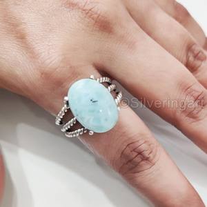Anillo de Mujer con Piedra Preciosa de Larimar Natural, 3 Bandas Trenzadas Estilo Bohemio, Regalo de Navidad, Joyería Hecha a Mano, Anillo de Plata de Ley 925 - Product Image 4