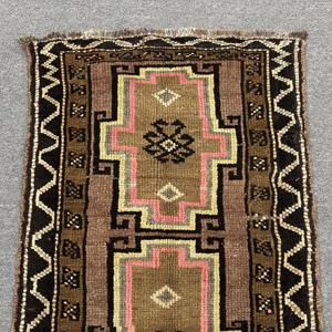1.8x2.7 ft Small Turkish Vintage Rug, <b>Brown</b> Striped <b>Wool</b> Rug - Product Image 5