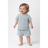Ensemble de vêtements pour bébé unisexe bleu, deux pièces, short avec poche kangourou, coton extensible respirant, tenue décontractée, 6-24 mois, fabriqué en Turquie