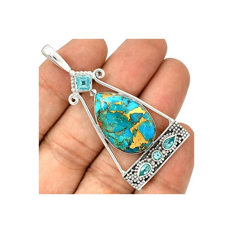 Latest 925 Sterling Silver Copper Turquoise Handmade Pendant For Sale at Best Price