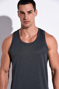 Camiseta sin Mangas para Hombre, Color Gris Oscuro, Cuello Redondo, Tejida, Color Sólido, Transpirable, Informal, para Entrenamiento, Gimnasio, Uso Diario - Product Image 1