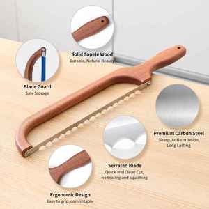 Cuchillo de acero inoxidable para cortar pan, mango de madera, Apto para lavavajillas, respetuoso con el medio ambiente, apto para cortar masa fermentada, otros tipos de pan - Product Image 4