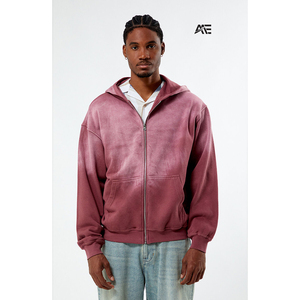 Faded Zip up Acid Wash Hoody 100% algodón 400Gsm Boxy Fit Hoodie Acid Washed Men's Plus Size Crooped Men's Hoodies Servicio OEM - Product Image 1