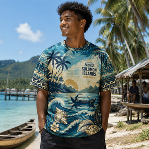 Custom Souvenir T Shirt All Over Sublimation Printed Shirt Pacific Ocean Beach Travel Island Souvenir Vacation Shirt - Product Image 1