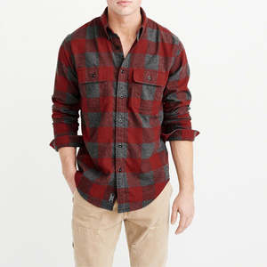 Usine en gros hommes 100% coton flanelle chemise confortable à manches longues tenue décontractée Logo personnalisé Plaid tricoté bouton couvert - Product Image 1