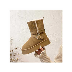 Bottes en daim de vache (cuir mat) pour filles, automne/hiver, talon bas, bout rond, tube court, plateforme en caoutchouc, bottes chaudes pour la neige - Product Image 2