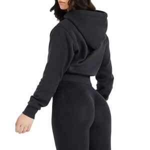 OEM Sweat-shirt décontracté à broderie personnalisée Sweat-shirt à capuche en coton molletonné à demi-fermeture éclair Sweat à capuche pour femme Épaule tombante - Product Image 2