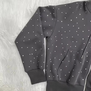 Sudadera con capucha de diamantes de imitación de alta calidad para mujer Sudadera con capucha con cremallera de cristal Estilo de diamantes de imitación personalizados OEM - Product Image 4