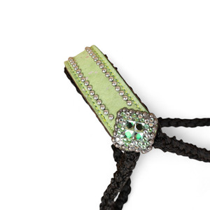Licol en nylon tressé pour cheval occidental avec longe en ruban, muserolle anglaise entièrement réglable en cuir orné - Product Image 5