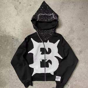 Parche desgastado personalizado bordado Vintage apliques 500gsm Sudadera con capucha recortada piedra ácido lavado Sudadera con capucha hombres - Product Image 2