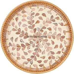 Wedding and Parties <b>Table</b> Centerpiece & Decoration Agate Stone Designer <b>Wooden</b> Made Round Shape Serving <b>Tray</b> Supplies From India - Product Image 5