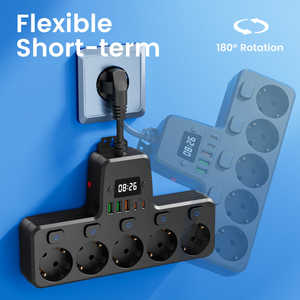 Enchufe Inteligente Multiusos 11 en 1, 5 Tomas de Corriente Alterna, 3 Puertos USB-A/2 Puertos USB-C, Enchufe Europeo (220-240V), Interruptores Independientes con Reloj - Product Image 3