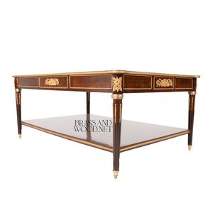 Mesa de Centro Rectangular de Madera de Lujo con Incrustaciones Florales y Detalles en Latón Dorado para Decoración Clásica de Sala de Estar - Product Image 3