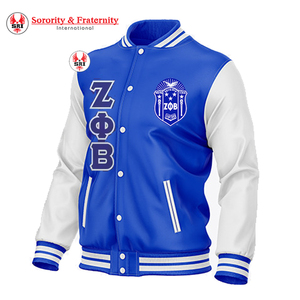 แจ็กเก็ตทีมโรงเรียน Zeta phi Beta ปักด้วยกำมะหยี่แขนหนังแจ็คเก็ตเบสบอลกำหนดได้เอง - Product Image 1
