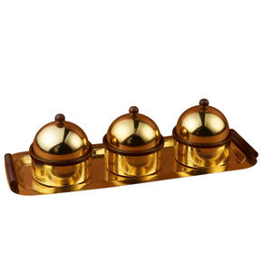 Bol de service fait main à trois dates avec plateau de service poli brillant métallique sûr pour la décoration de table à manger - Product Image 1