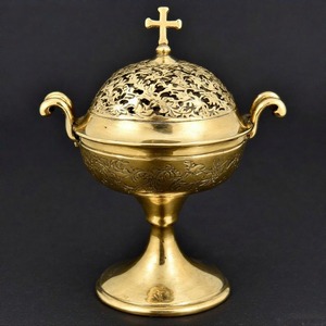 Incensario de latón de Aura divina, quemador de incienso de Iglesia Vintage colgante para ambiente ceremonial y espiritual - Product Image 1