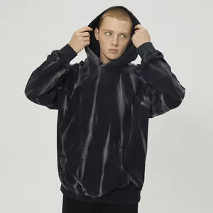 Sudaderas con capucha unisex de gran tamaño con logotipo personalizado 420 gramos de peso pesado 100% algodón Tie-Dye Gradient Black para invierno teñido liso - Product Image 1