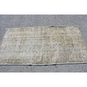 Vintage 3ft 11in X 6ft 11in Beige tapis en laine turque classique Patchwork Design pour salon décor ou voiture avec support en Latex - Product Image 3