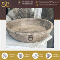 Offre Exceptionnelle : Bol en Bois Vintage Antique de Qualité Authentique Kamal Art, Couleur Personnalisée, Poignée en Fer, Décoration Traditionnelle pour la Maison