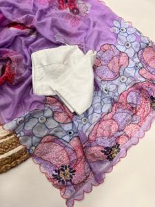 Exportation indienne qualité haute sur demande doux pur Tabby soie Saree avec impression numérique et pierre travail à la main femme exportateur de mode - Product Image 4