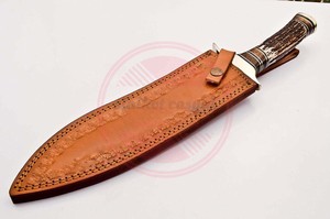Custom Forged Damascus Steel Fixed Blade Outdoor Hunting <b>Knife</b> Wooden Handle Bowie Hunting <b>Knife</b> With Leather Sheath - Product Image 6