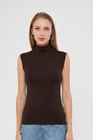Top sin mangas de cuello alto para mujer, de punto, color liso, ajustado, mezcla de modal y elastano, estilo minimalista, para todas las estaciones