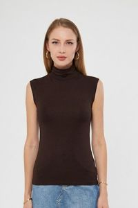 Top sin mangas de cuello alto para mujer, de punto, color liso, ajustado, mezcla de modal y elastano, estilo minimalista, para todas las estaciones - Product Image 5