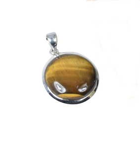 Pendentif forme ronde pour filles collier de pierres précieuses oeil de tigre en argent sterling 925 cadeau parfait pour l'amour avec 925 bijoux estampillés - Product Image 1