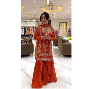 Vente en gros de tenue Sharara en Foux Georgette avec broderie et travail de séquence, tenue Sharara ethnique pour les fêtes - Product Image 1