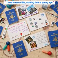 Carnet de passeport vierge, carnet de passeport bleu, faux passeport, journal de voyage, collection d'autocollants, cartes pour projets scolaires pour enfants