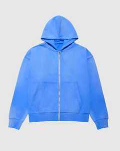Sudadera con Capucha Unisex de Algodón Oversize, Color Azul Cielo Invernal, Estilo Vintage Desgastado con Lavado Ácido, Fabricantes de Ropa Urbana OEM - Product Image 1