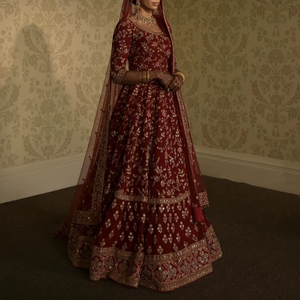 2025 @ elegante bordado pesado en vestido nupcial hasta el suelo y Dupatta adornado con cuentas de cristal piedra Dabka perla trabajo - Product Image 1