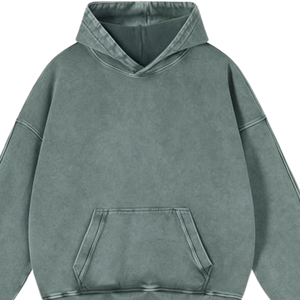 เสื้อฮู้ดดี้สีเขียวเทาฟอกสีสไตล์วินเทจทรงโอเวอร์ไซส์ ผ้าฝ้ายฟลีซเนื้อนุ่ม สไตล์ลำลองสตรีทแวร์ เหมาะสำหรับฤดูหนาว - Product Image 2