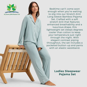 Conjunto de Pijama de Manga Larga de Viscosa de Bambú Sólido Personalizado OEM para Mujer, Ropa de Dormir Transpirable, Suave y Elástica, Pantalones Elásticos, Ropa de Noche - Product Image 6