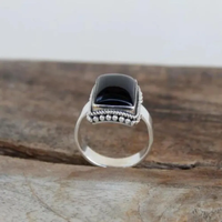 Bijoux en argent en gros 925 argent noir Onyx Rectangle forme unisexe bague bijoux faits à la main vêtements de fête