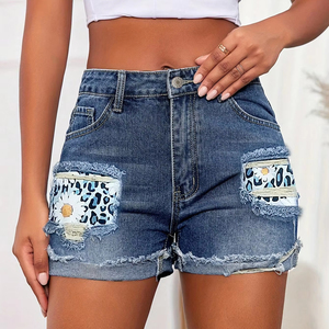 Pantalones cortos de mezclilla de alta calidad para mujer, Mini pantalones cortos de mezclilla personalizados con dobladillo deshilachado rasgado de retazos para mujer, pantalones cortos informales de moda de verano - Product Image 5