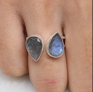 แหวนเหลี่ยมเพชรพลอยแลบราโดไรต์แข็ง925เงินสเตอลิงเครื่องประดับการหมั้นแต่งงานแบบคลาสสิกสำหรับปาร์ตี้การตั้งค่ากรอบเพชร - Product Image 3