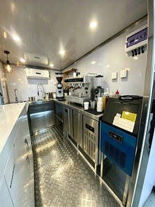 Mini Remolque <span class=keywords><strong>de</strong></span> Comida, Carrito <span class=keywords><strong>de</strong></span> Café Móvil, Cocina Exterior, Carrito Congelador Móvil con Cafetera y Refrigerador para Postres y Café - Product Image 3