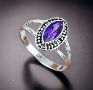 Vente en gros 925 bague en argent sterling massif taille marquise pierre précieuse améthyste naturelle bague en pierre à facettes pour les femmes idée cadeau - Product Image 4