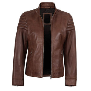 แจ็คเก็ตหนังสำหรับผู้หญิง ทรงลำลอง ดีไซน์สวย ผลิตภัณฑ์คุณภาพดี ไซส์ปกติ ซิปหน้า คอตั้ง แขนยาว ระบายอากาศได้ดี สีพื้น - Product Image 4