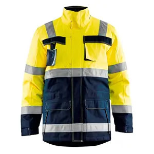 あなた自身のロゴとデザインのカスタム高品質作業服Hi Visジャケット黄色と青の色
