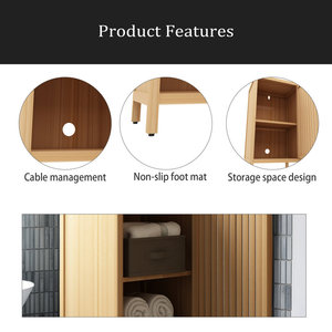 Armoire de rangement moderne autoportante en bambou pour salle de bain salon chambre à coucher armoire de sol en bois avec étagère de porte pour le couloir - Product Image 3