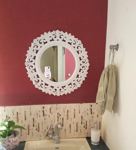 <b>White</b> Carved Floral Round Wall <b>Mirror</b> Handmade Ornate <b>Frame</b> for Living Room Bedroom Bathroom Home Decor REHMAN CRAFT - Product Image 3
