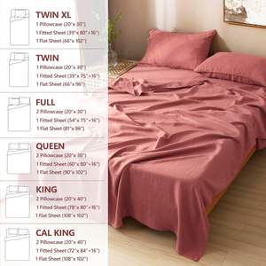 ベッドシーツセット100% フレンチリネン寝具セットフィットシートマッチ16インチマットレス4ピースクレイ - Product Image 5