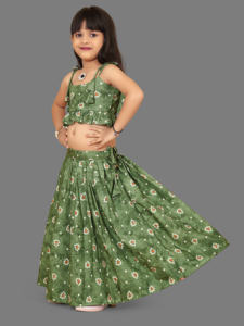 Shoryam - Lehenga Choli Largo hasta el Suelo con Estampado Digital Verde para Niñas |   Traje Tradicional Étnico para Niños, Completamente Cosido, para Bodas y Fiestas - Product Image 3