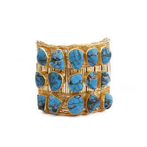 Iolite Hydro Quartz Gemstone Birthstone Women's Fashionable Stylish Gold Plated Collet Set Cuff <b>Bangle</b> <b>Bracelet</b> El Joyero - Product Image 6